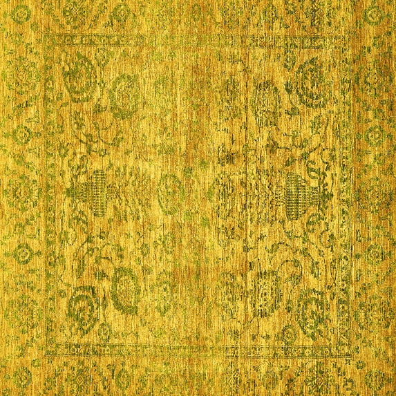 Ahgly Company Indoor Square Oriental Yellow Traditional Area Rugs, 3' Square
