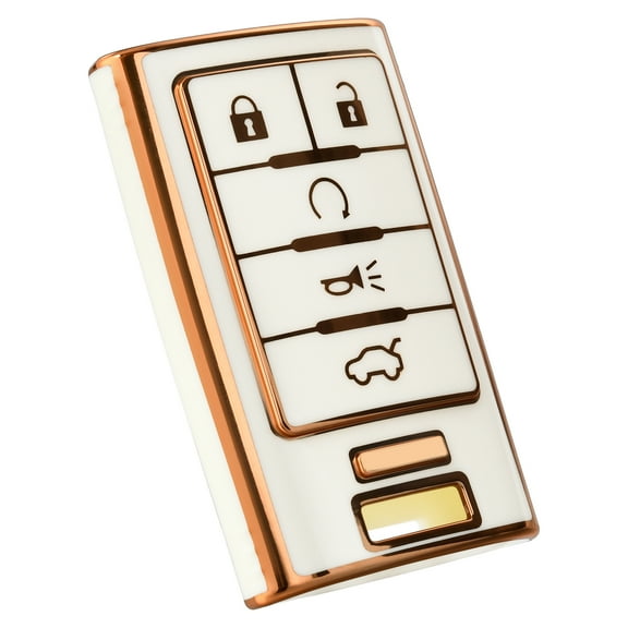 OFFCURVE Key Fob Cover for Cadillac, Soft TPU Car Key Case Protector for Cadillac SRX ATS ELR XTS 2010 2011 2012 2013 2014 2015 Keyless Entry Remote Control Start Car Key Accessories, White-Gold