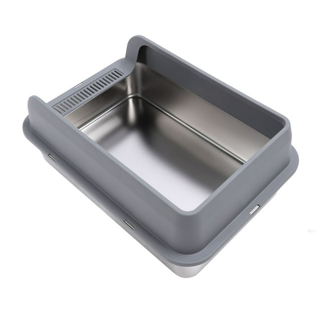 CAJA DE PARA GATOS CERRADA DE ACERO CONPA INOXIDABLE, BANDEJA DE METAL INODORO ANTISALPICADUAS CON Remedo de Paredes atas, sin pegajosa,