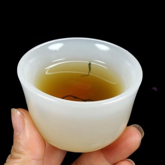 White Carved Stone Tea Cup Set of 2 Natural Stone Wine Vessel Drinking Cup Gongfu Teaware Ornament