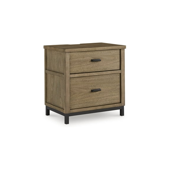 Signature Design by Ashley Tomtyn Modern Nightstand with USB Charging - 2 Drawers with Metal Legs - Light Brown