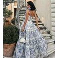 thumbnail image 6 of Scacto Summer Bohemian Floral Dresses for Women Spaghetti Straps Maxi Dress Casual Flowy Dresses Floral Off-the-shoulder Strap Lace-up Large Swing Skirt Organza Dress, 6 of 6