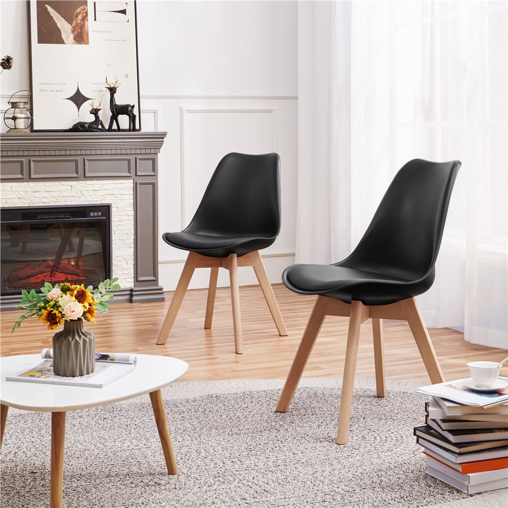Easyfashion 4PCS Modern Soft Padded Dining Chairs for Home Black