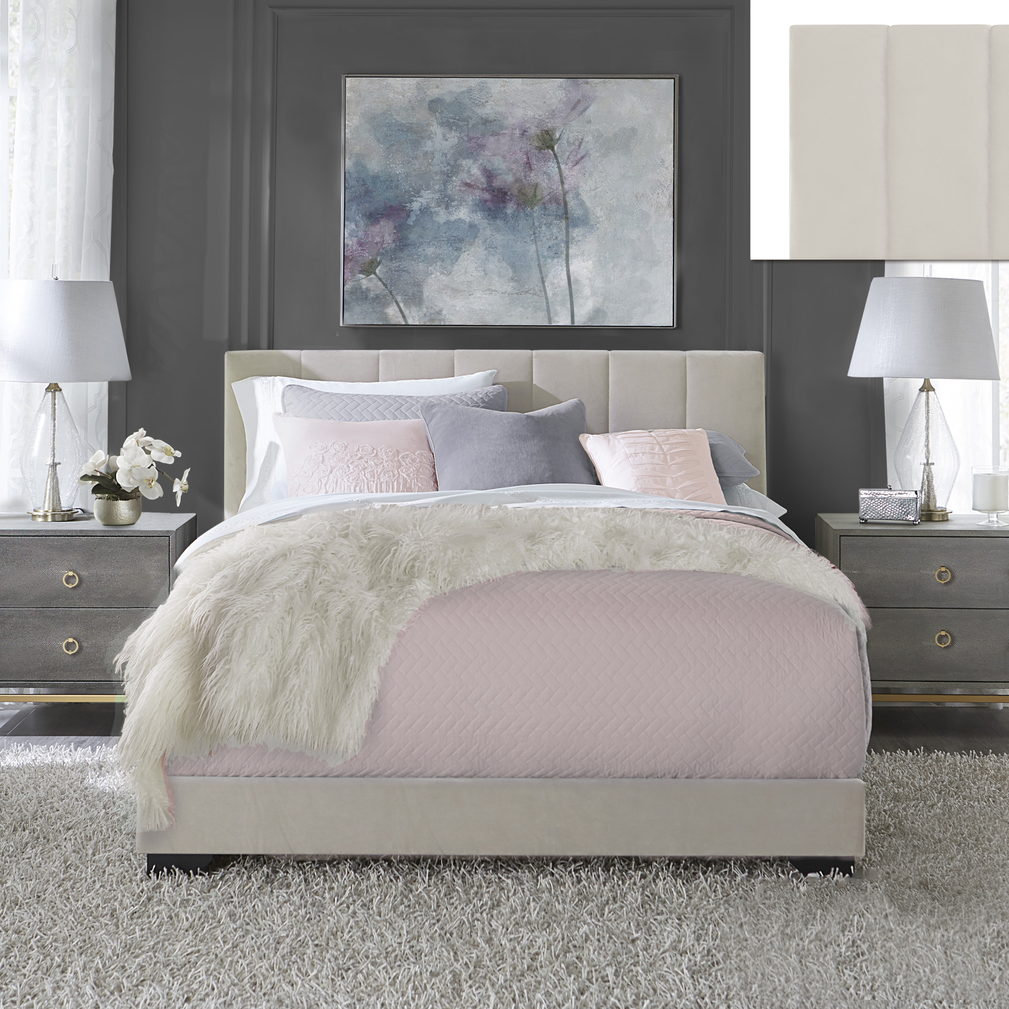 Reece Channel Stitched Upholstered Queen Bed, Ivory, by Hillsdale Living Essentials - image 3 of 17