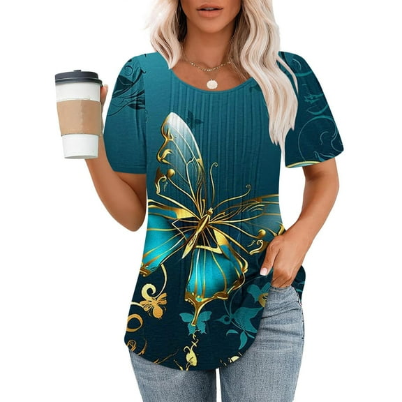 Oalirro Women's Floral Tunic Tops Casual Blouse V Neck Short Sleeve Dressy Casual Tunic T-Shirts