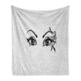 thumbnail image 1 of Eyelash Soft Flannel Fleece Throw Blanket, Monochrome Drawing of Young Woman Eyes Feathers Butterfly Floral Details, Cozy Plush for Indoor and Outdoor Use, 70" x 90", Black White, by Ambesonne, 1 of 6