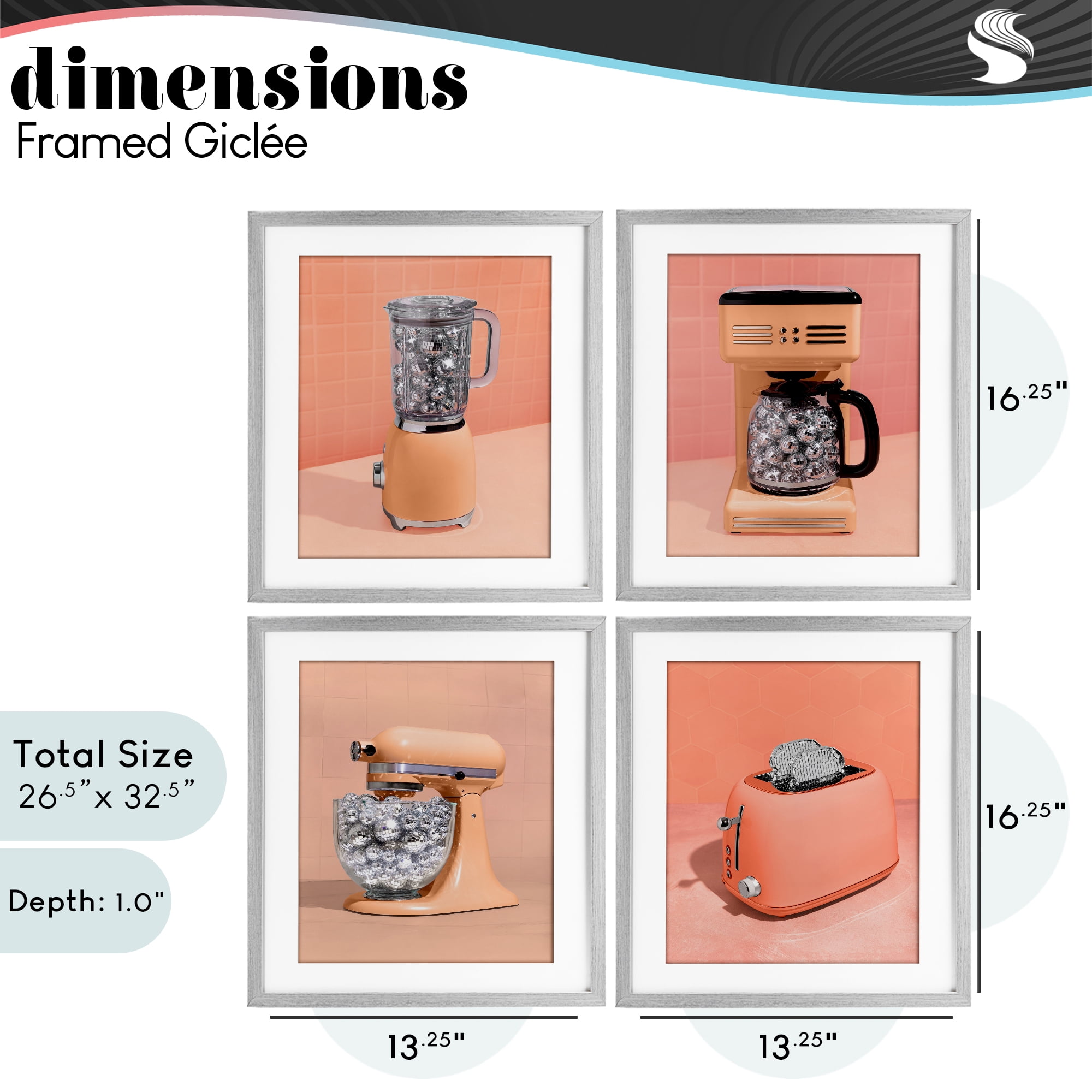 Stupell Industries Disco Drink Blender over Orange 4 Piece Gray Framed Print Under Glass Set, design by LISH Creative