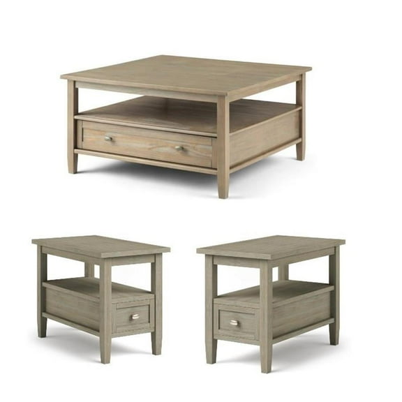 Home Square 3-Piece Set with 36" Square Coffee Table 2 14" Narrow Side Tables