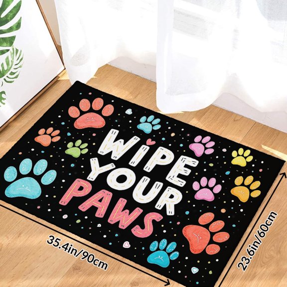 Wipe Your Paws Pattern Soft Small Velvet Area Rugs Non Slip Indoor Floor Carpet for Living Room Bedroom Decor