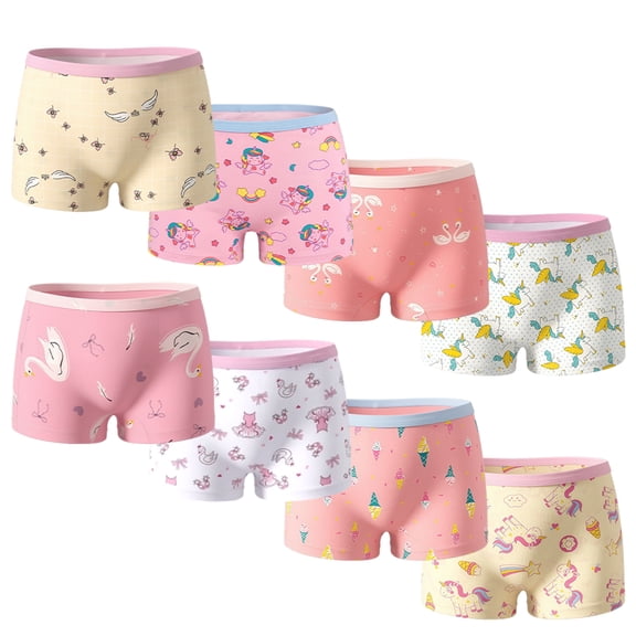 Boxer Underwear for Girls, Soft Elastic Cartoon Kids Panties , Size 4-10T, 8-Pack
