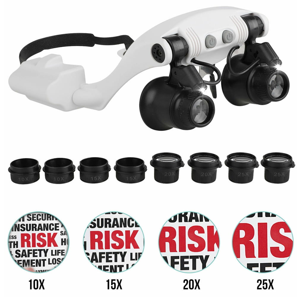 Head Mount Magnifier with LED Light,Headband Magnifier with 8 Detachable Lens for Jewelers Loupe