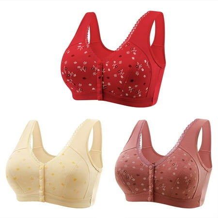 Mrat Non Padded Wireless Bra 3pc Women Front Buckle for Middle-Aged and Elderly Underwear Soft Cotton Oversized Tank Tops Without Steel Ring Printed Bra S-457 Beige 6XL