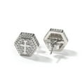 thumbnail image 4 of Leander Gold Silver 11mm Square CZ Stud Earrings of Mens aretes para hombre, 4 of 5