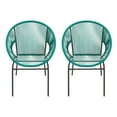 thumbnail image 2 of Modern Outdoor Woven Basket Club Chairs with PP Rattan and Iron Frame, Teal, Set of 2, 2 of 8
