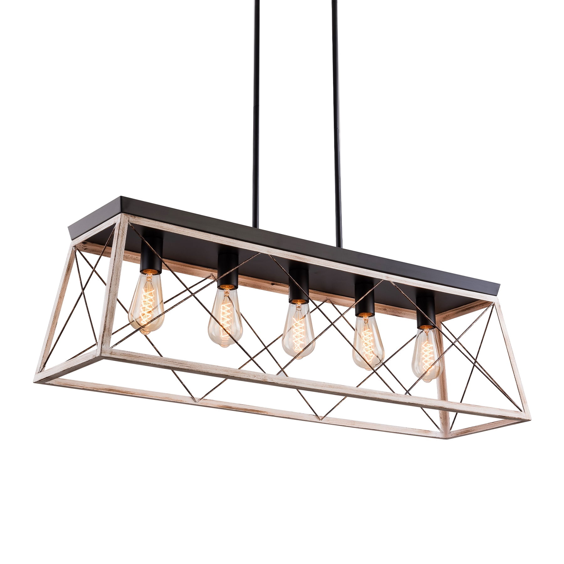 UHG 5-Light Farmhouse Chandelier for Kitchen Island, Rustic Rectangular Flush Mount Ceiling Light Fixture for Living&Dining Room, Height Adjustable Metal Pendant Lighting for Bedroom Hallway