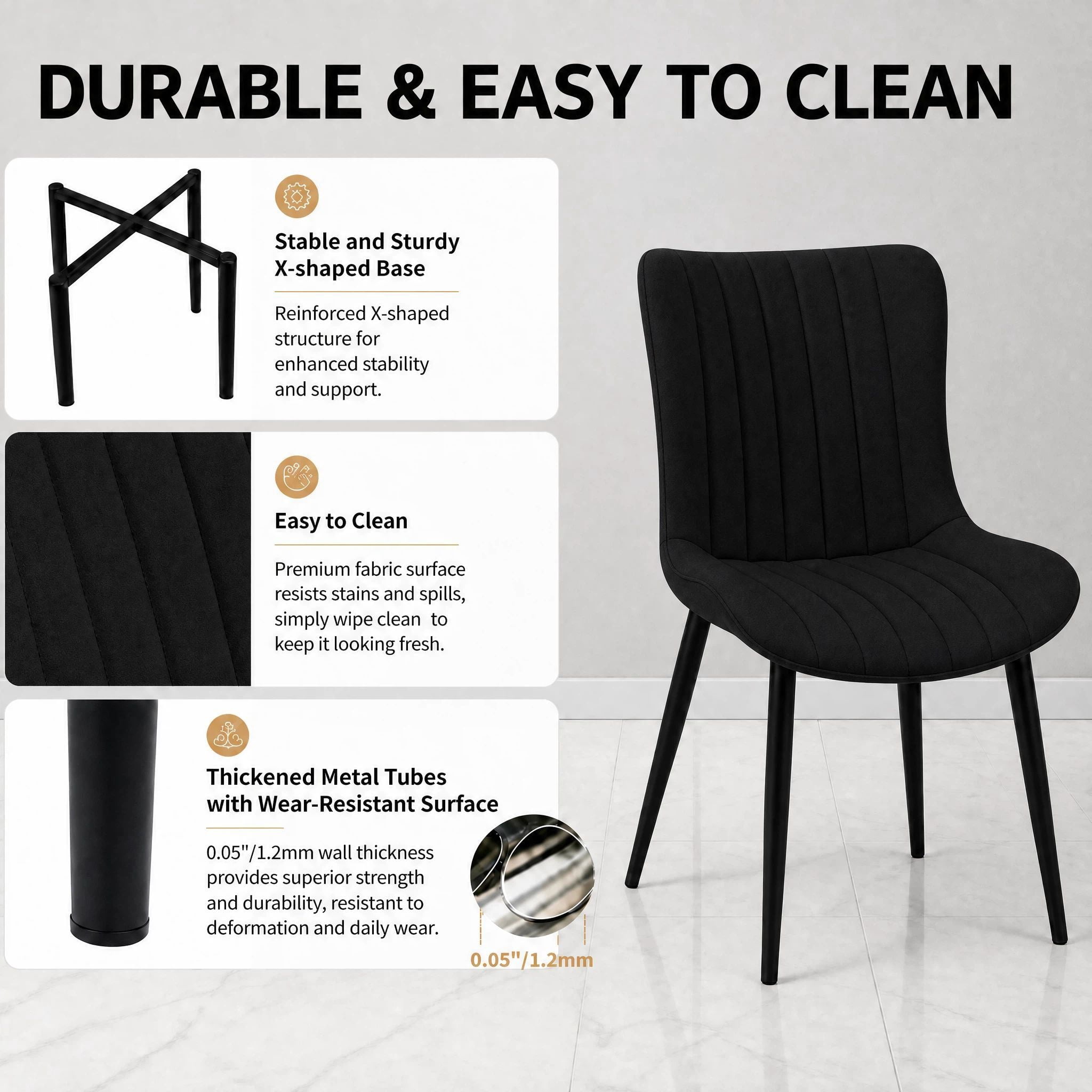 Euroco Modern Dining Chairs Set of 2, Accent Chairs with Curved Back and Iron Frame, Kitchen Side Chairs for Bedroom, Living Room,Dining Room,Black