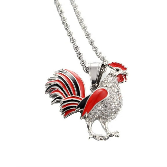 PAURO Chicken Necklace for Men and Women Zodiac Stainless Steel Dainty Cock Pendant Rooster Personalized Statement Charm Cubic Zirconia Jewelry Only Pendant