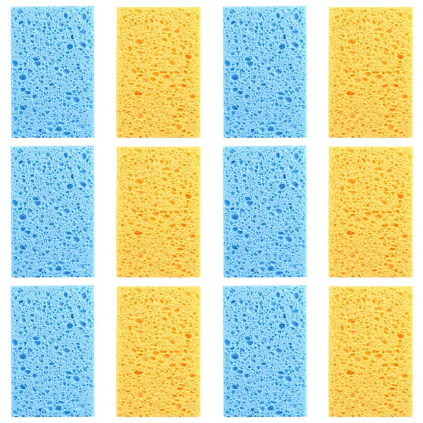 GOOHOCHY 12 esponjas para lavavajillas, para limpieza de cocina, fregadero, grifo, cepillo de esponja (6 naranjas, 6 azules)