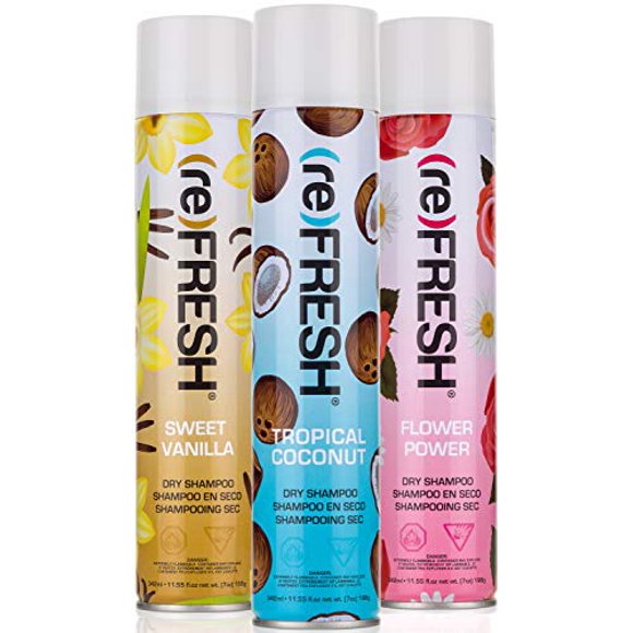 (re) FRESH - DRY SHAMPOO Set for Absorbing Hair Oil (Vanilla, Coconut, Flower Power -11.55oz, 3pk)