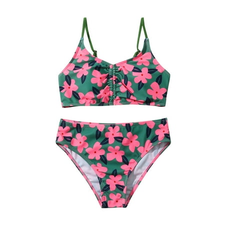 

ZRBYWB Toddler Girl Two Piece Swimsuit Sport Flower Floral Print High Waist Bikini Set Swimwear Beach Bathing Suit Baby Girl Clothes