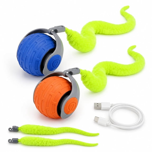 Cat Toys, 2 Pack Interactive Cat Toy Balls with Feather Tails, Cat Toys for Indoor Cats, Automatic Rolling Cat Toy for Interactive Play