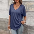 thumbnail image 3 of Lmnyox Womens Summer Hooded Shirt Fashion Solid Short Sleeve V Neck Blouses Casual Trendy Hoodies Tops for Women, 3 of 7