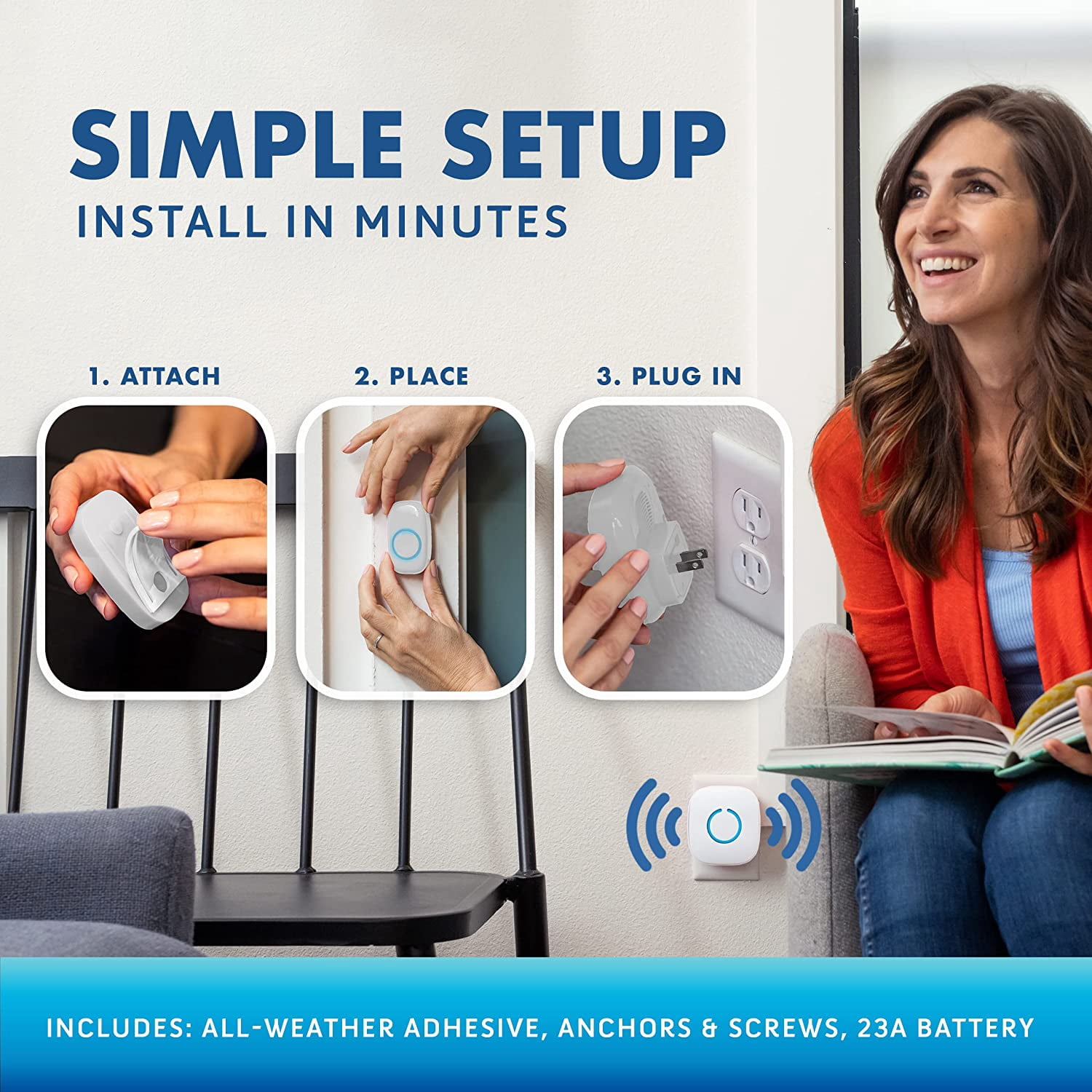 SadoTech Wireless Doorbells - 1 Door Bell Ringer & 2 Plug-In Chime Receiver