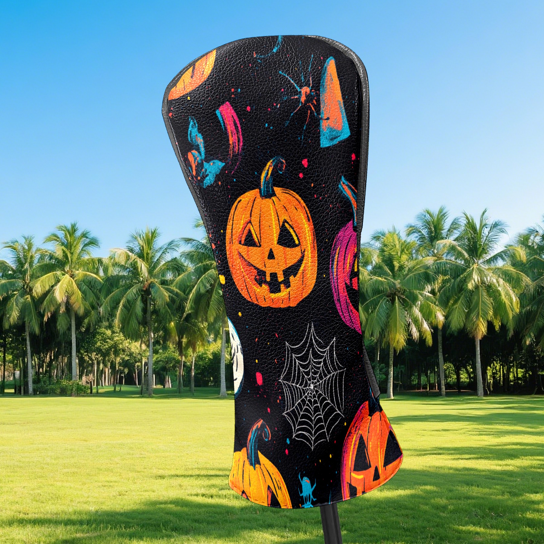 Golf Club Covers PU Leather Waterproof Head Covers for Fairway Woods Hybrids Cute Halloween Pumpkin