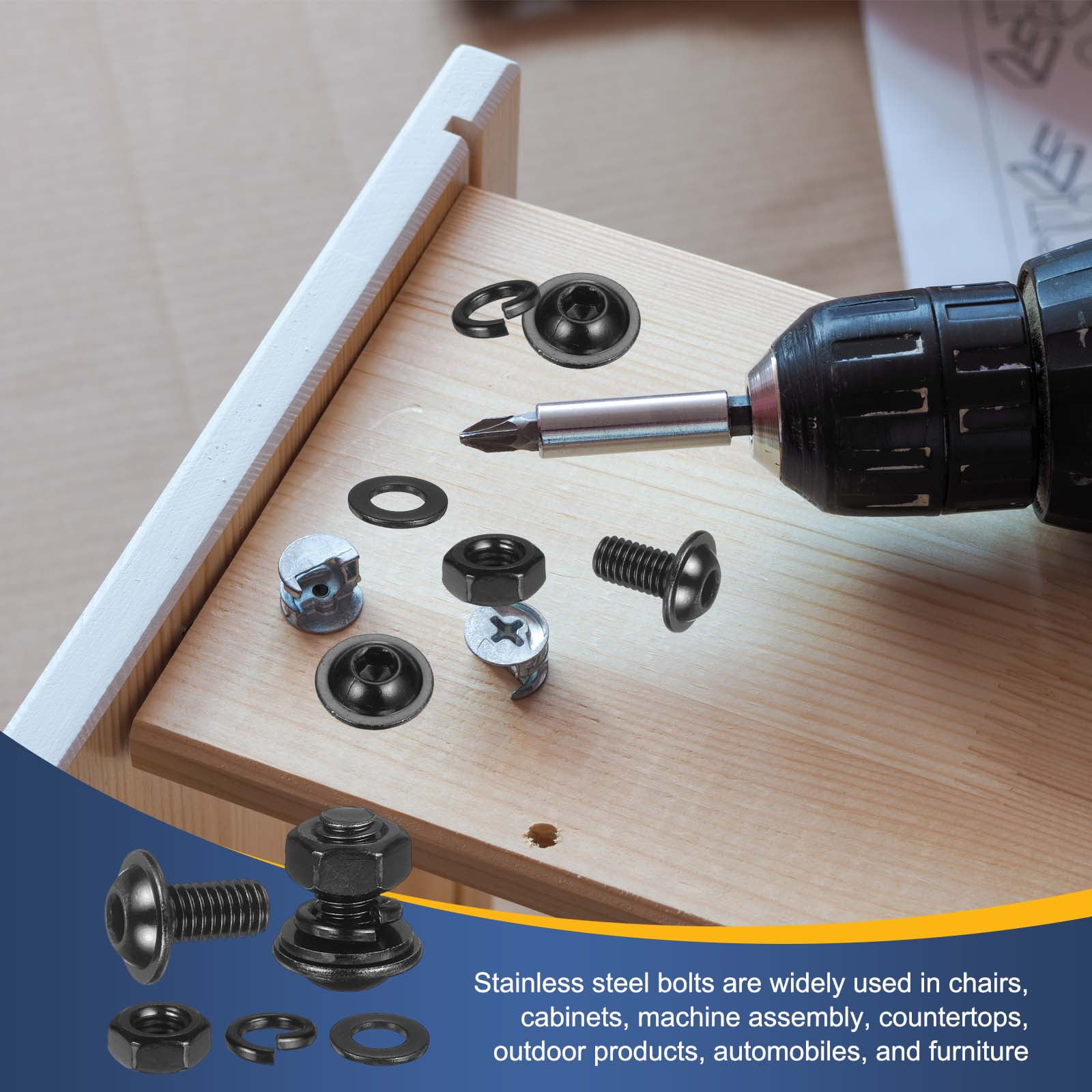 20 Set M8 x 20mm Flanged Button Head Socket Cap Screws, Black 304 Stainless Steel 18-8 Hex Socket Head Screws Bolts, Nuts, Flat & Lock Washers for DIY, Furniture, Automotive