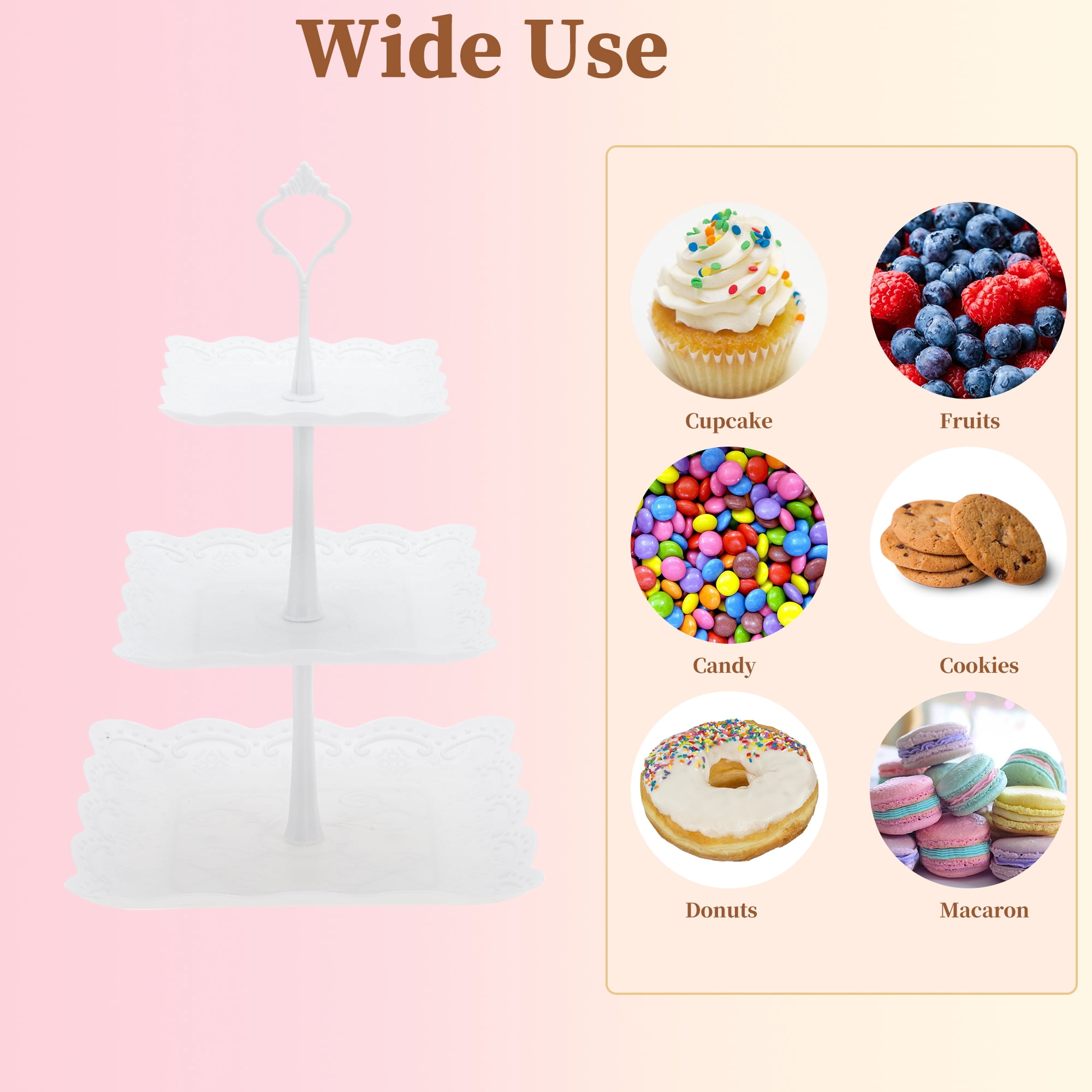 Unique Bargains 3 Tier Cupcake Stand Holder Square Tower with Tiered Serving Tray