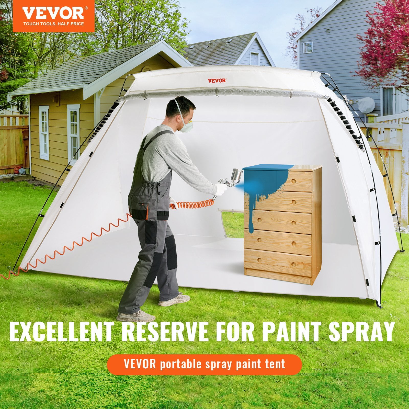 10x7x6ft Portable Paint Booth - Large Spray Paint Tent with Built-in Floor & Mesh Screen - for Furniture, DIY Projects & Hobby Painting - Includes Disposable Film