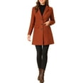 thumbnail image 3 of INSPIRE CHIC Women's Coat Solid Color Notched Lapel Single Breasted Winter Peacoat Brick Red L, 3 of 7