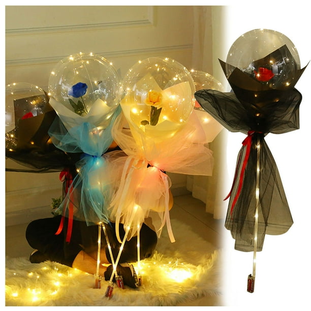Fiudx Ramo de Rosas Led, Decoración Floral Luminosa, Regalo Romántico, Decoración para Bodas, Globo Luminoso, Personalización Diy, Cable de Luz Cálida, Inflable de 35 Cm, Incluye Cinta, Bomba y Barra