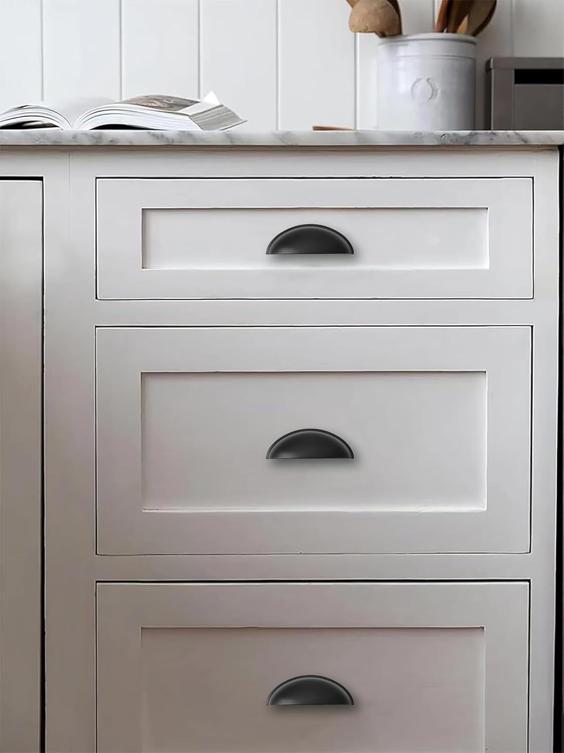 10 Pack 4" Drawer Pulls Matte Black Cabinet Cup Pulls Kitchen Hardware Cabinet Handles Drawer Handles Knobs 4 inch (102mm) Center to Center Matte Black 4 inch Hole Center Matte Black 4 inch