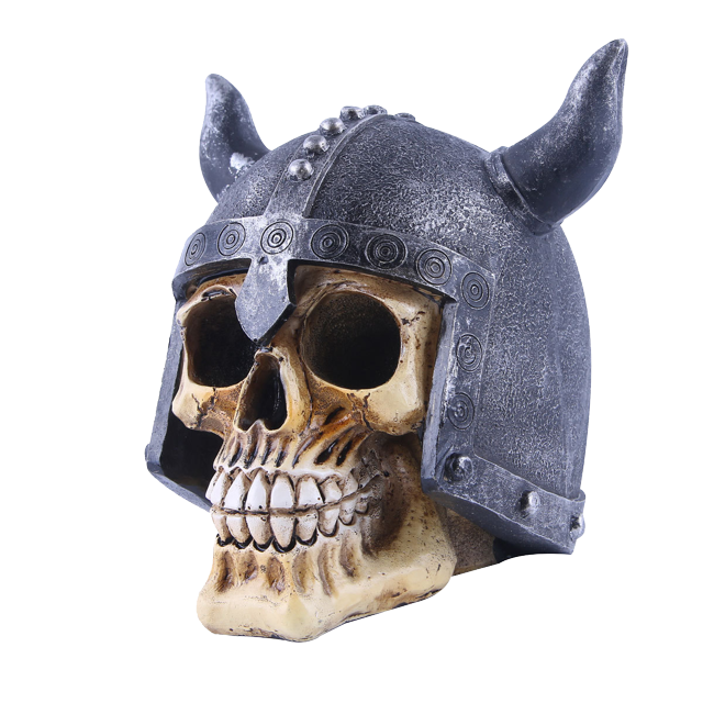 Cateissary Cabeza de calavera humana con casco con cuernos, de esqueleto de resina, figuritas Retro, accesorios, decoraciones para fiesta de Halloween, Decoración Cateissary HA011501-00B