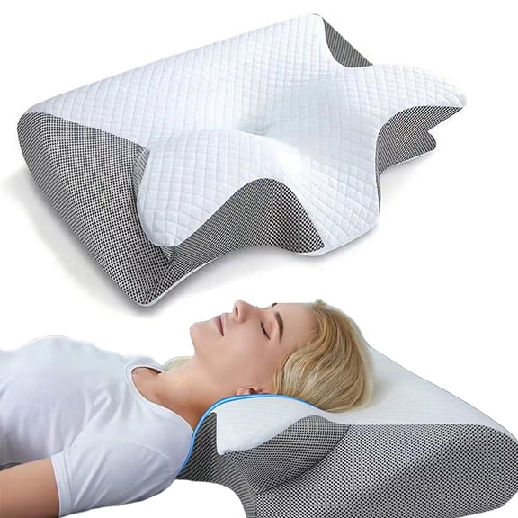 Aubiu Cervical Neck Pillow for Pain Relief - Ergonomic Side Sleeper Pillow with Neck Support, Memory Foam for Sleeping, Contour Pillow for Back Stomach Sleepers