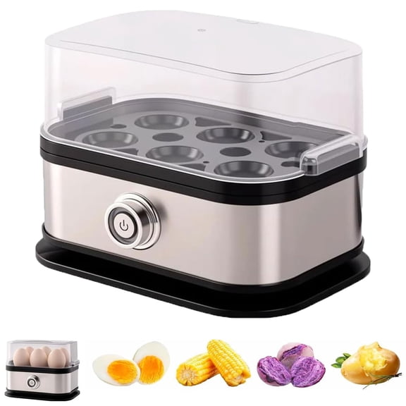 Multifunctional Egg Steamer with Clear Lid, 2026 Electric Stainless Steel Rapid Egg Cooker with 6-Egg Capacity for Soft, Medium & Hard Boiled Eggs