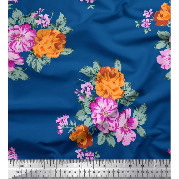 Soimoi Silk Fabric Florals Floral Printed Fabric 1 Yard 42 Inch Wide