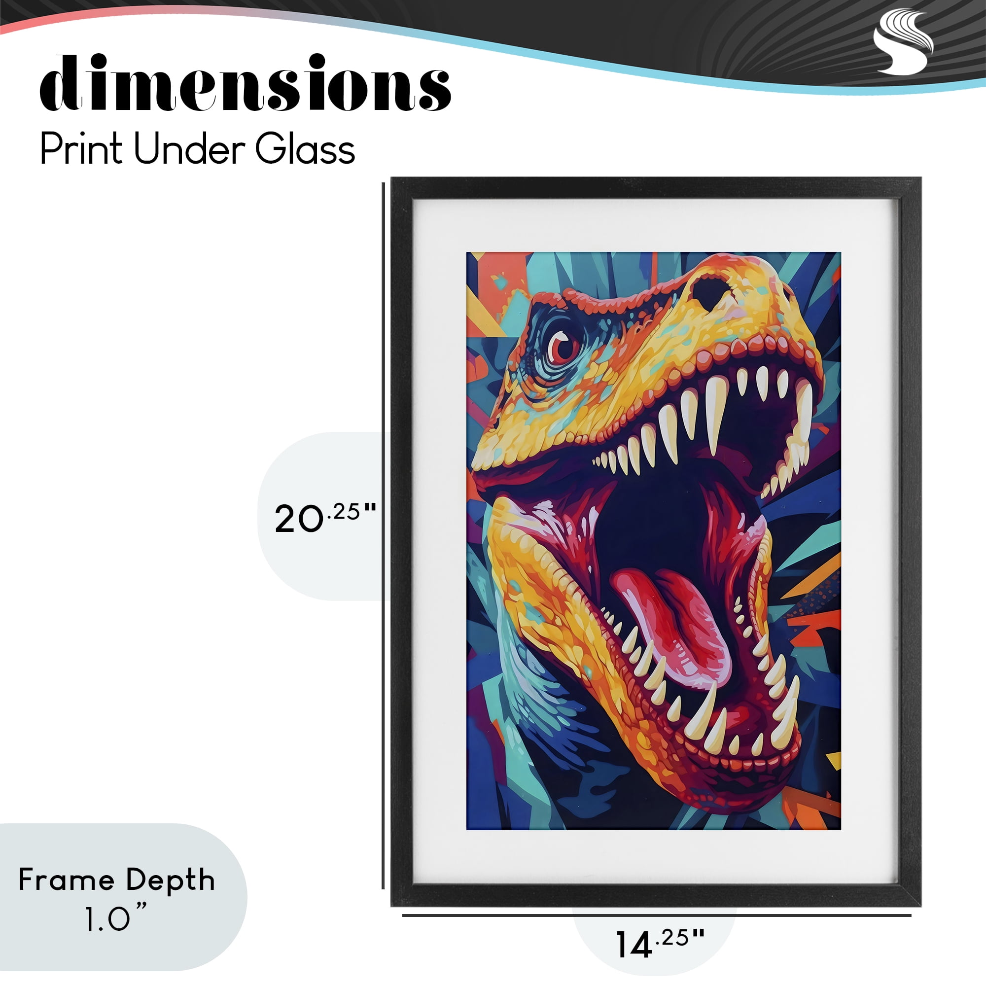 Stupell Industries Pop Style Raptor Dino Black Framed Print Under Glass, design by Creative Studio