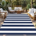 thumbnail image 3 of Outdoor Rug 5x7 ft Navy Blue White Geometric Stripes Waterproof Outdoor Patio Rug Mat Non Slip Outside Area Rugs Carpet for RV,Camping,Porch,Deck,Pool,Balconybackyard,Minimalist Modern Art, 3 of 9