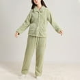 thumbnail image 2 of Telankuip 2 Piece Fuzzy Pajama Sets Long Sleeve Lapel Button down Tops Wide Leg Pants Plush Soft Comfort Winter Warm Loungewear Sleewear Outfits with Pockets 1-Green XL, 2 of 5