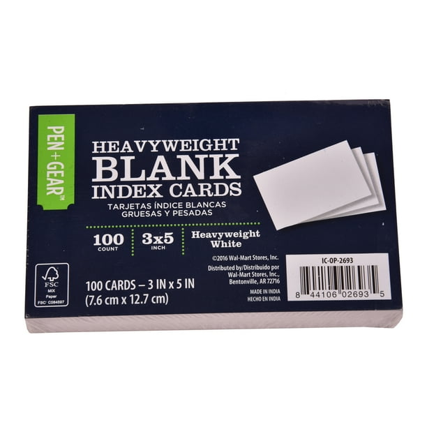 Pen + Gear Unruled Heavyweight Index Cards, White, 3