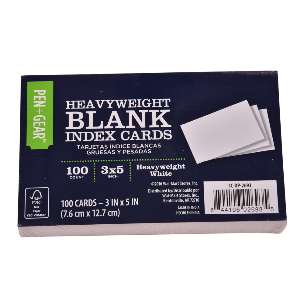 Pen + Gear Blank Heavyweight Index Cards, White, 3" x 5", 100 Count