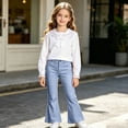 thumbnail image 3 of LRen Girls Flare Pants School Uniform Wide Leg Pants Dress Bottoms Button Pockets Casual Trousers for Big Kids Age 13-14 Years, 3 of 8