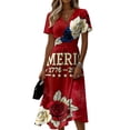 thumbnail image 2 of America 250th Dresses for Women Trendy Midi Usa Flag Dresses Short Sleeve A-Line Swing Summer Dresses, 2 of 5