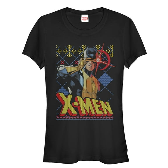 Junior's Marvel Ugly Christmas X-Men Cyclops  Graphic Tee Black Small