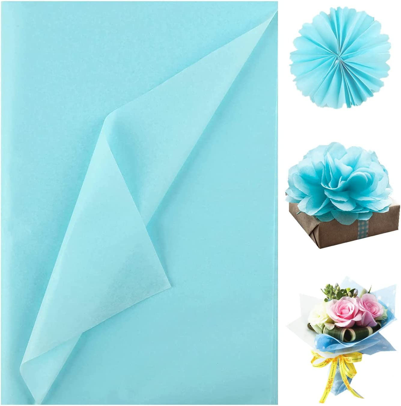 Naler 60 Sheets Light Blue Tissue Paper Bulk,14"x 20" Crafts Wrap