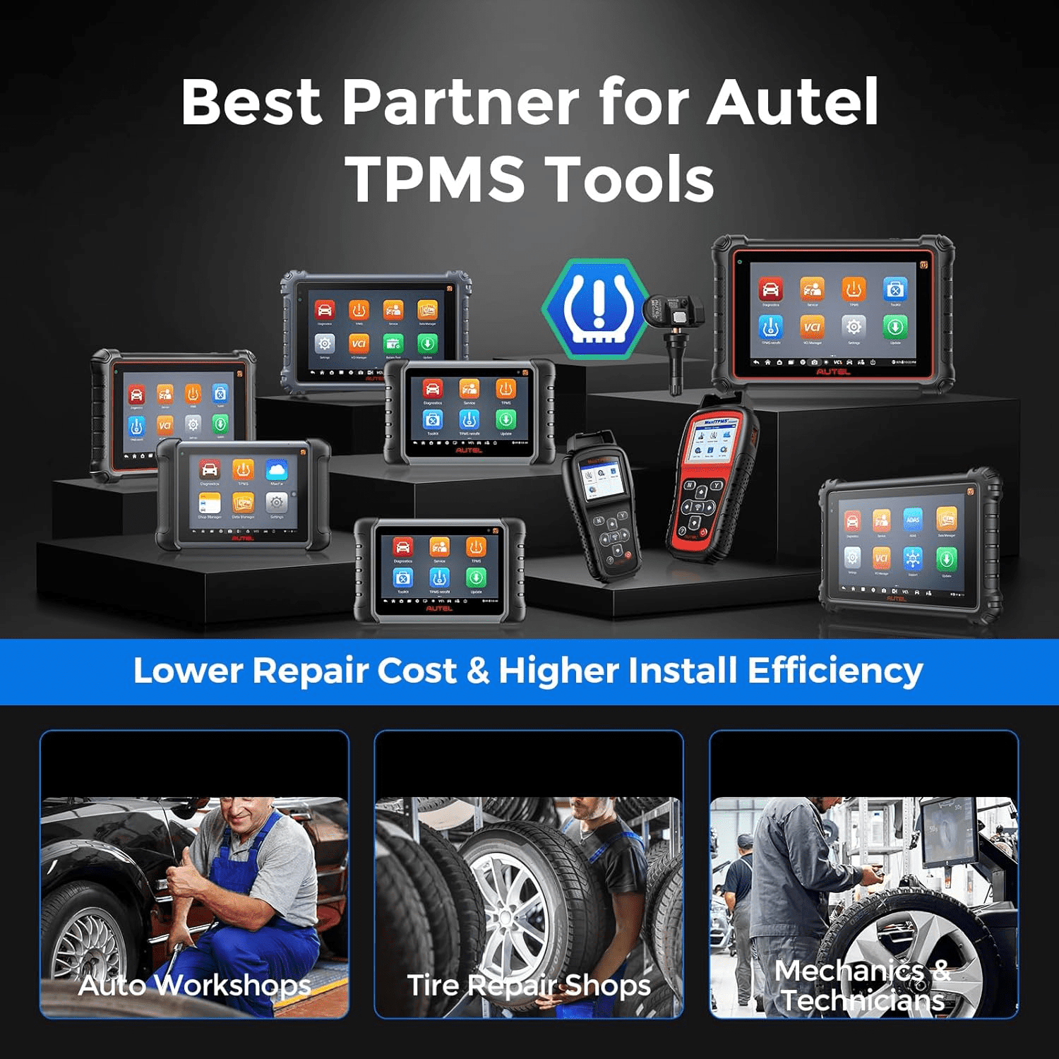Autel MaxiTPMS MX Sensor 4pcs Rubber Stem TPMS Sensor 315MHz/433MHz Universal Tire Replacement Sensor