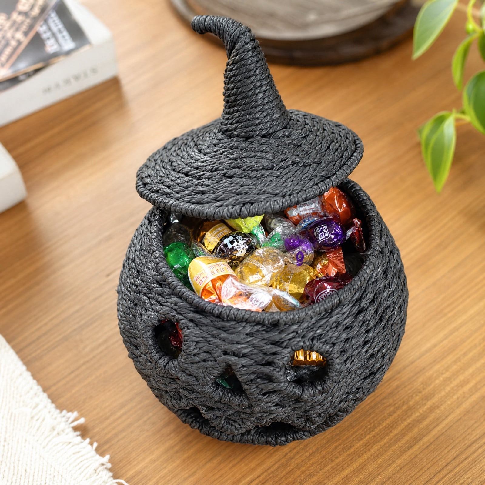 2026 Summerween Black Seagrass Hand-Woven Jack-O'-Lantern,11 inch