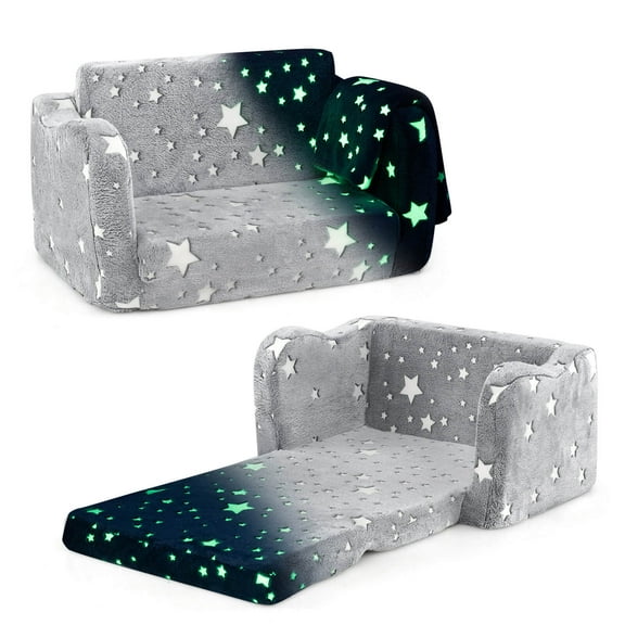 Infans 2-in-1 Kids Couch Folding Toddler Chair with Blanket Gift for 3  Kids Rainbow